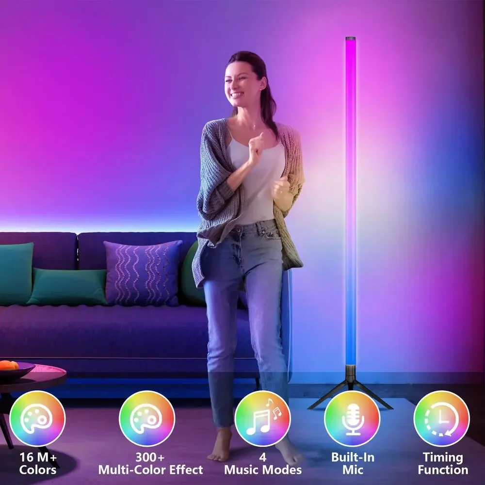 BRAND NEW ~ LED Color Changing Corner Floor Lamp Bluetooth APP Remote Music Sync